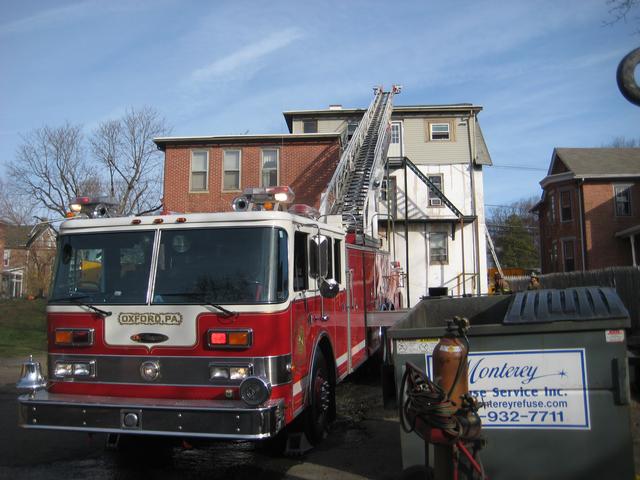 Ladder 21 set up on side &quot;C&quot; in West Grove.
